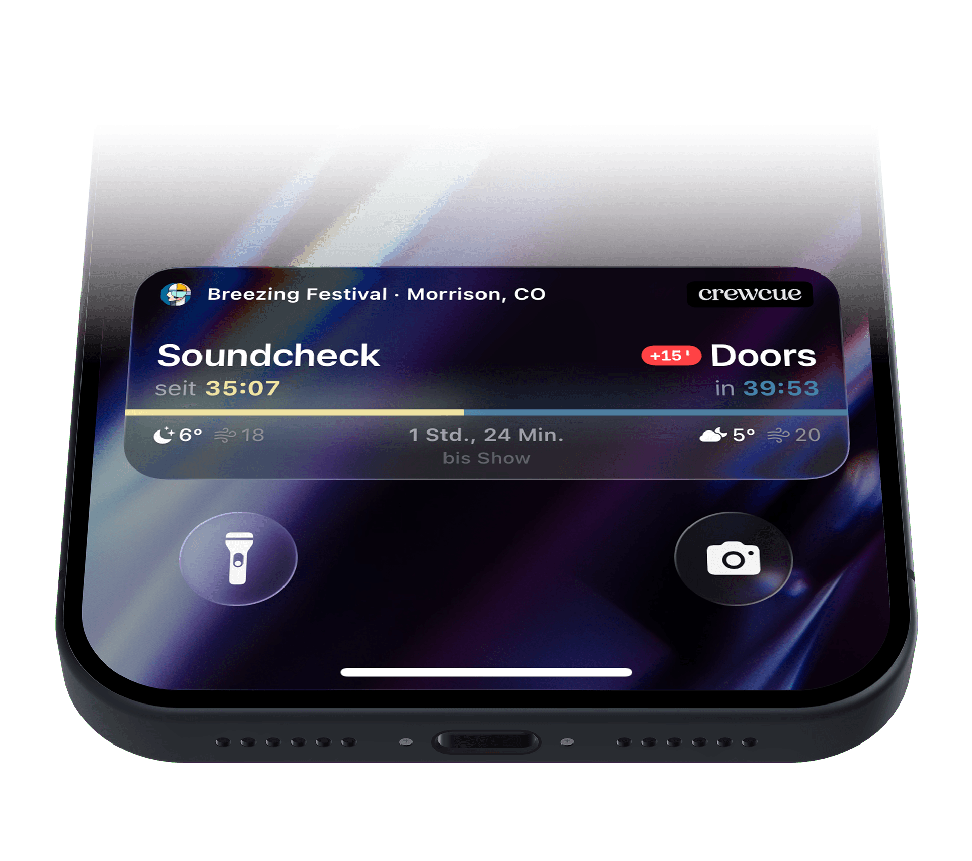 CrewCue Live Activity auf dem iPhone Sperrbildschirm